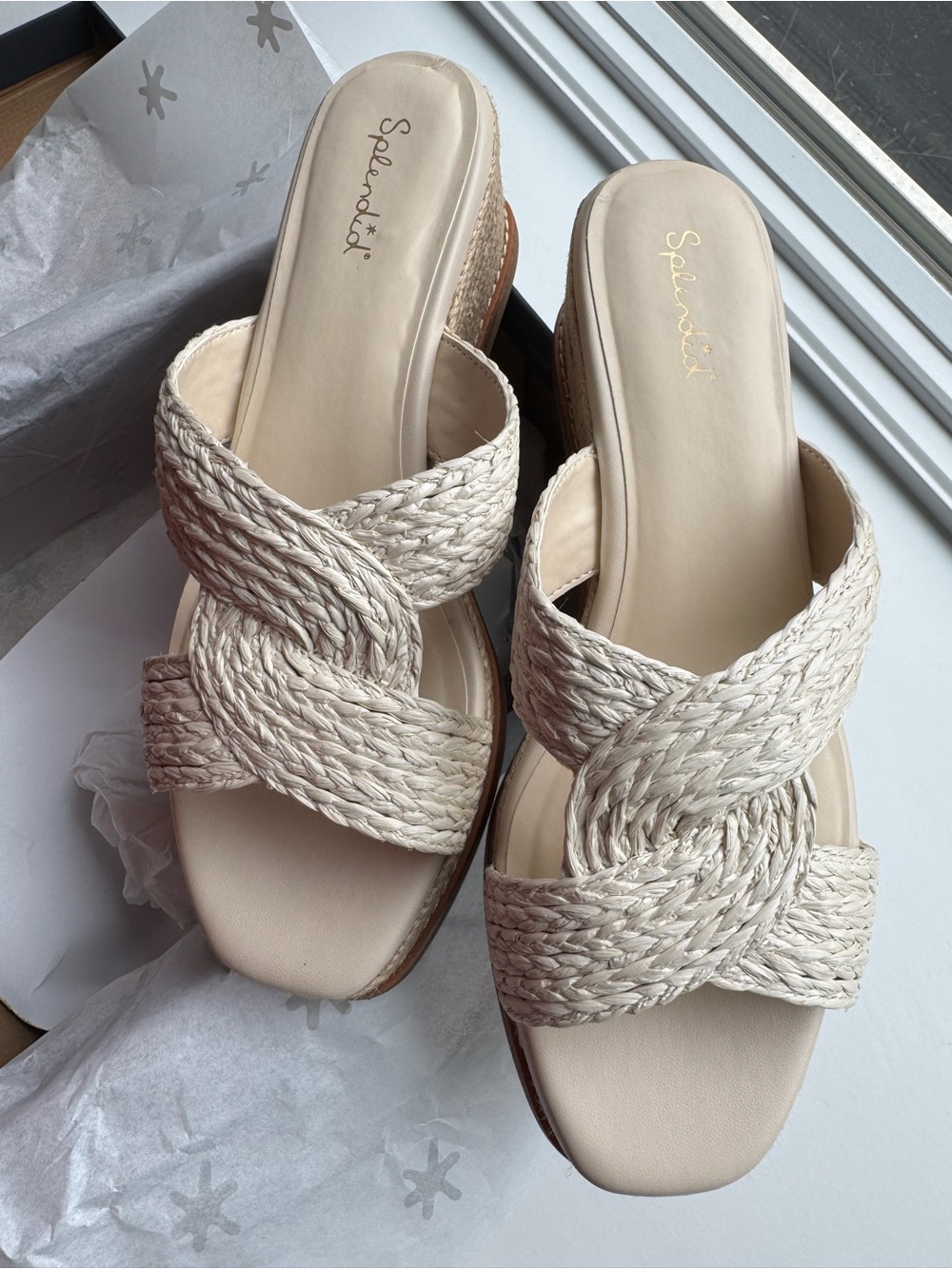 Splendid Daria White Oat Braided Espadrille Wedge Slide Sandal NIB NWT Size 10 - Picture 9 of 13